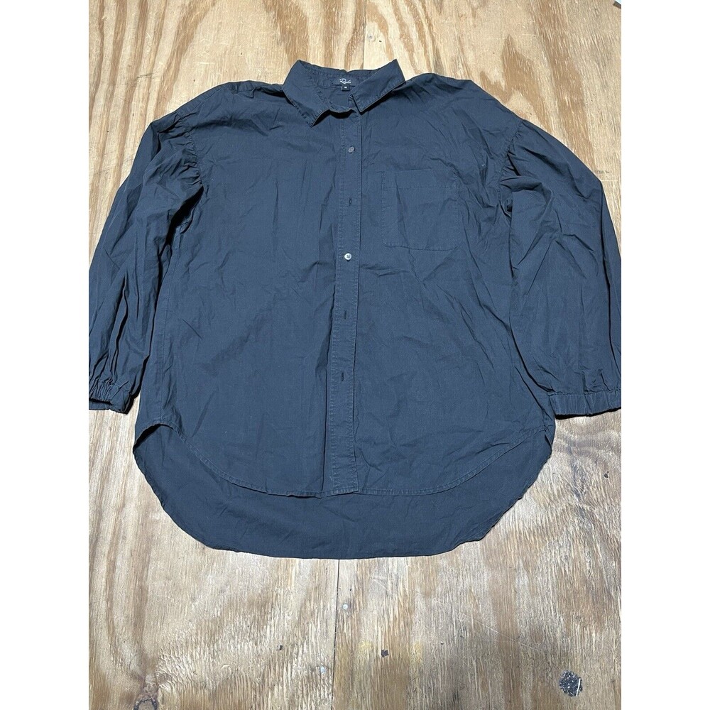 Rails Women Button Down Blouse Shirt Black Long Sleeved Cotton Collar @D8